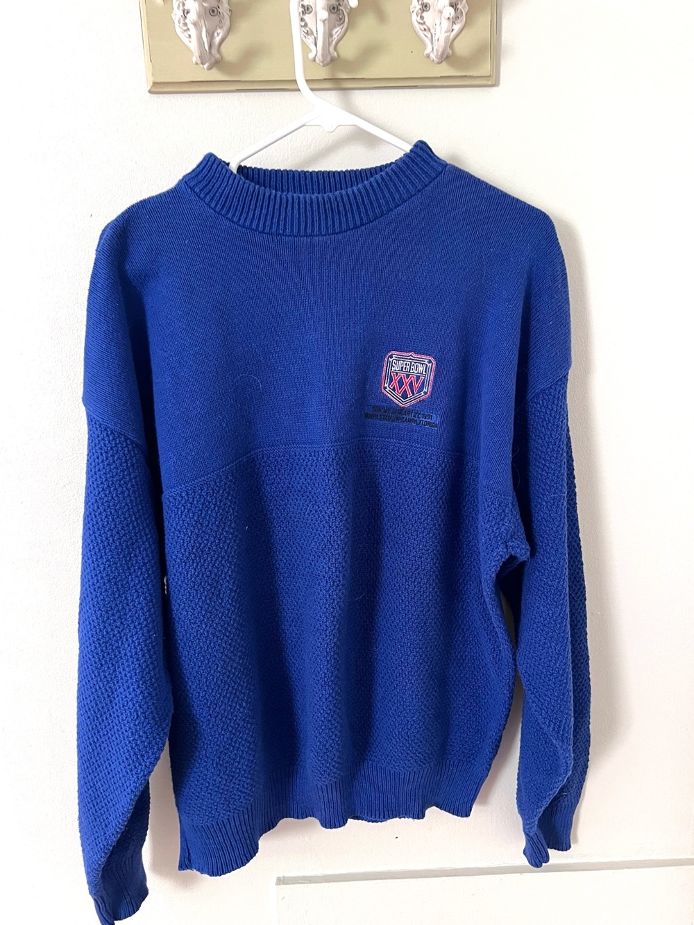 NFL Super Bowl Men's Navy Blue Crewneck Sweater with Embroidered Patch